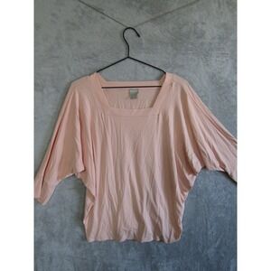 Chicos Peach Pink Square Neck Batwing Sleeve Top Size Medium Rayon Spandex